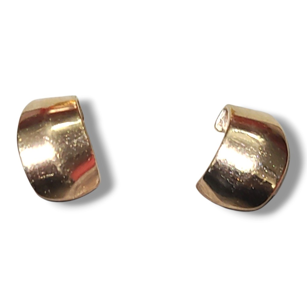 Vintage Amway Signed Gold Tone Huggie Half Hoop Earrings Pierced Pair